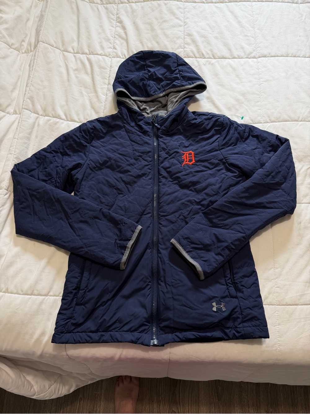 Under Armour Navy Hooded Quilted Jacket with Detroit Tigers Logo